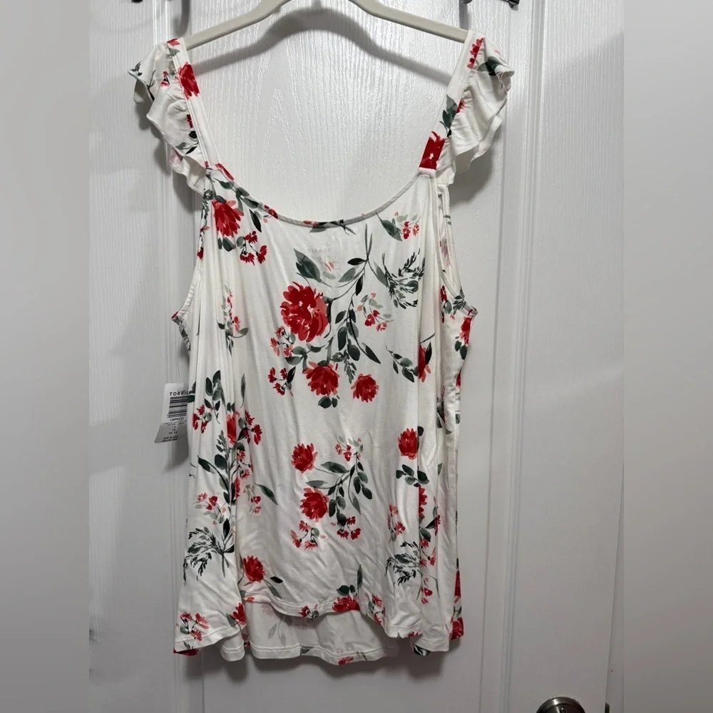 Torrid Super Soft Floral Lattice Ruffle Top women‎ 1X flutter sleeve tank nwt